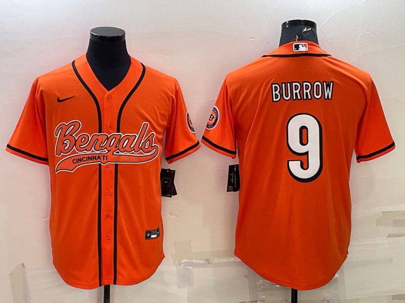 Men Cincinnati Bengals 9 Burrow Orange 2022 Nike Co branded NFL Jersey